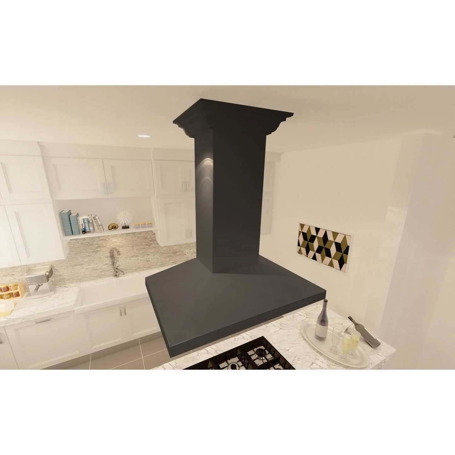 ZLINE KBiCC 36" Black Wooden Island Mount Range Hood - Includes Motor