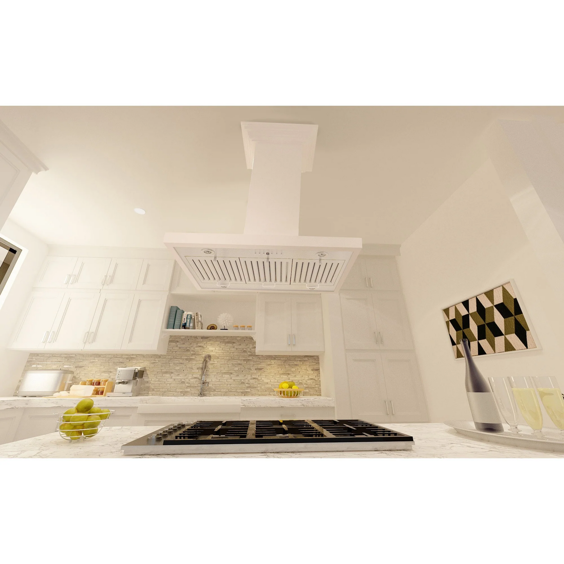 ZLINE KBiTT 36" White Wooden Island Mount Range Hood - Includes Motor