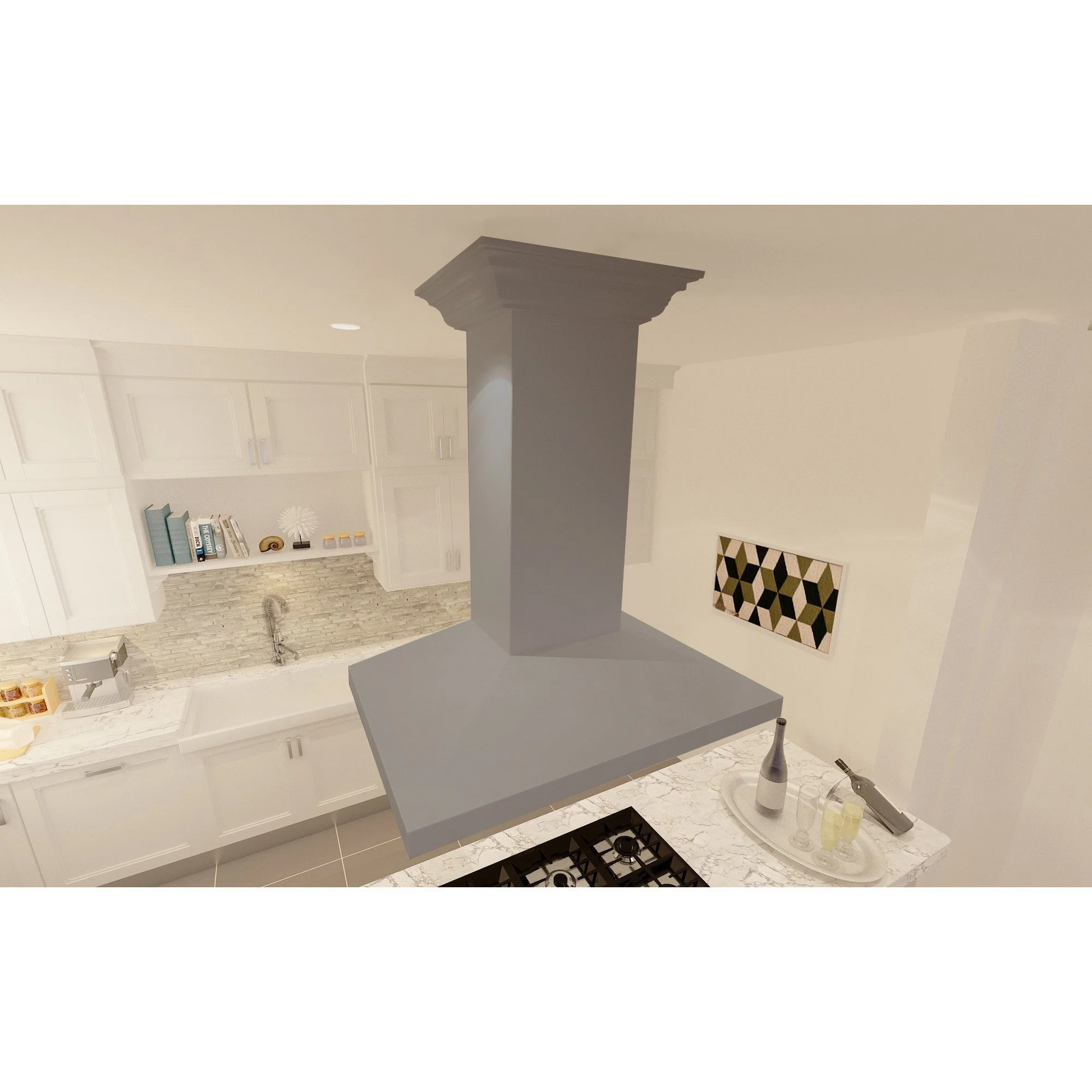 ZLINE KBiUU 36" Gray Wooden Island Mount Range Hood - Includes Motor