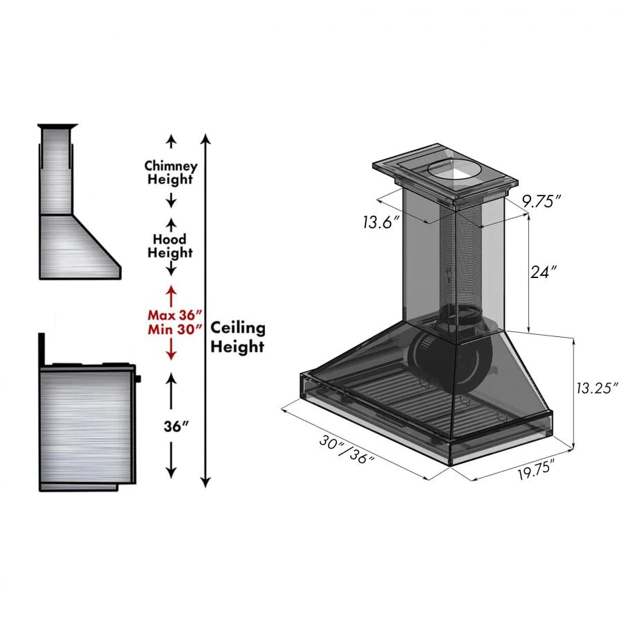 ZLINE KPCC 36" Black Wooden Wall Mount Range Hood