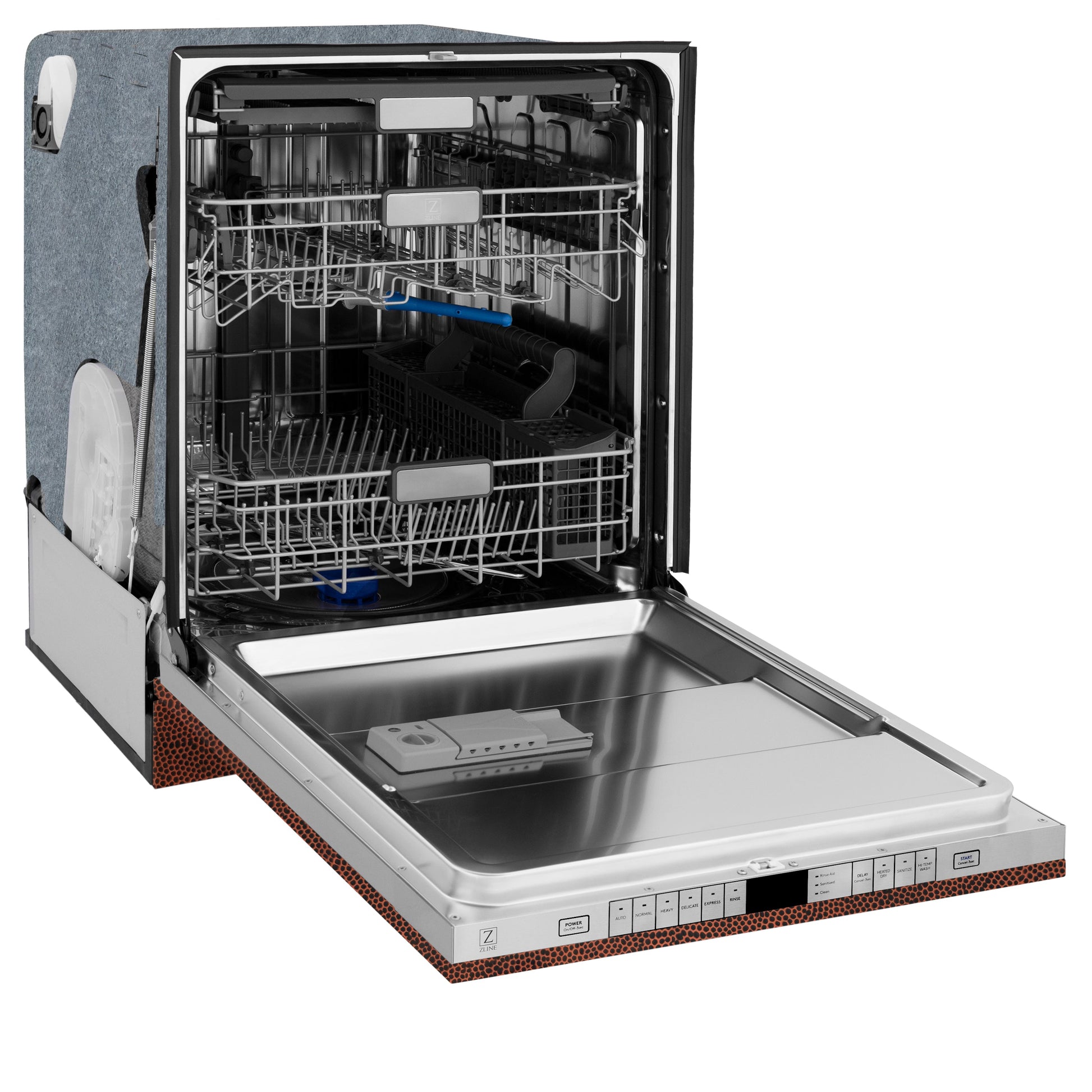 ZLINE Monument Series 24" 3rd Rack Top Touch Control Dishwasher in Hand Hammered Copper with Stainless Steel Tub