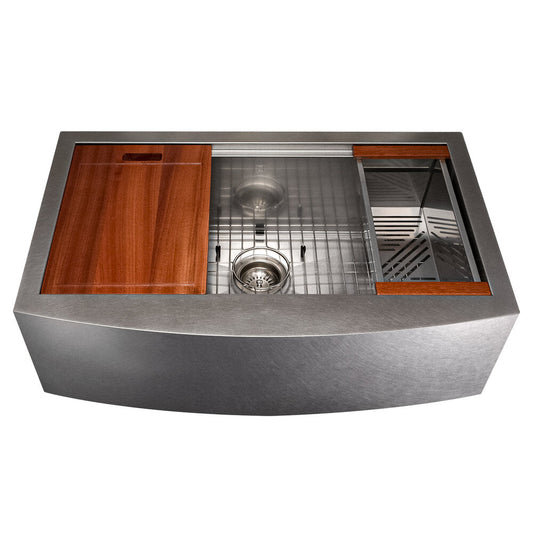ZLINE Moritz Farmhouse 33" Undermount Single Bowl Sink in DuraSnow Stainless Steel With Accessories