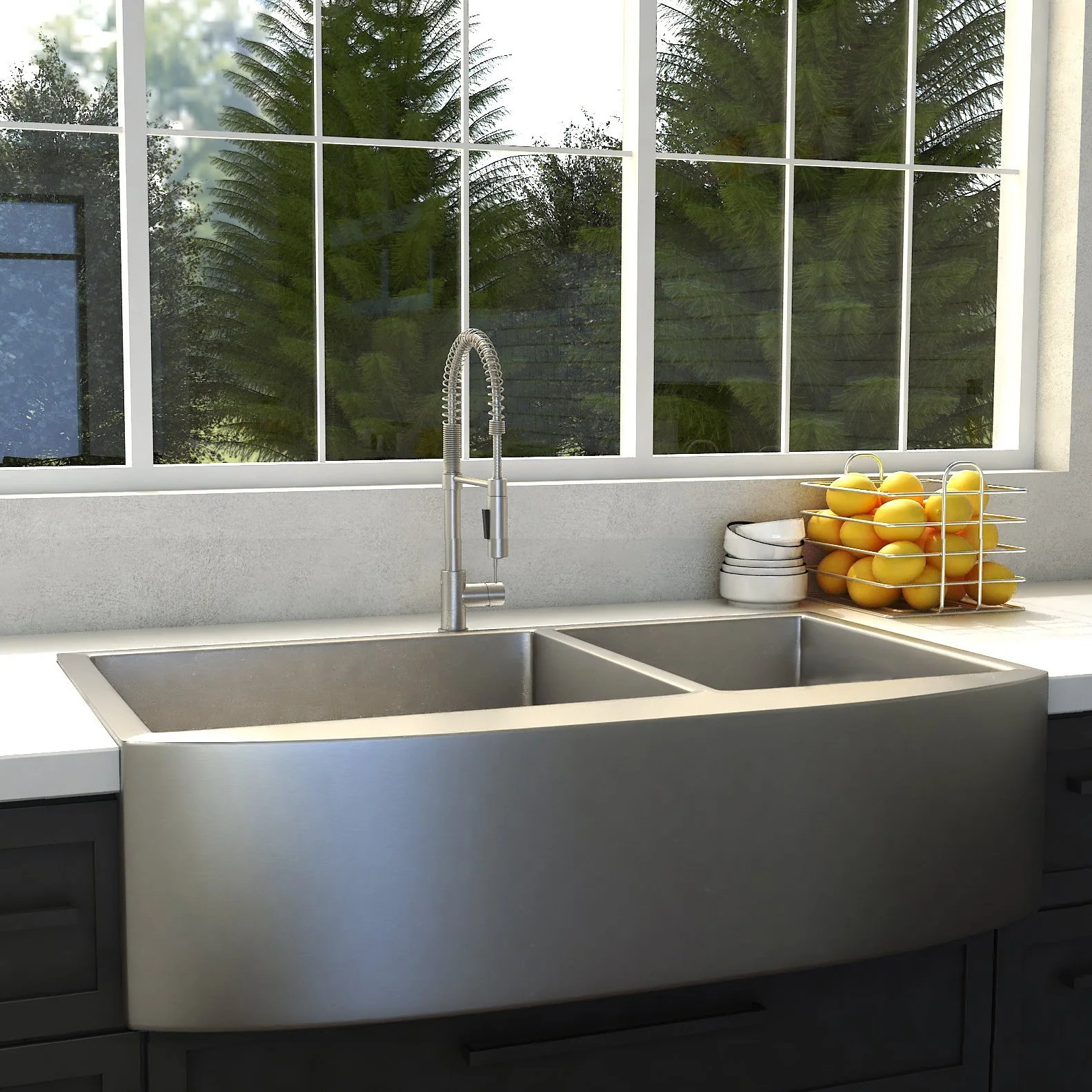 ZLINE Niseko 36" DuraSnow Stainless Steel Farmhouse Apron Mount Double Bowl Sink