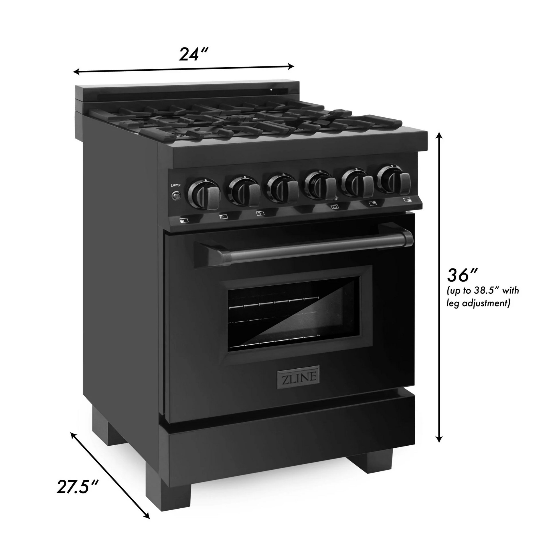 ZLINE Professional 24" Black Stainless Steel 4.6 cu.ft. 4 Gas Burner Electric Oven Range