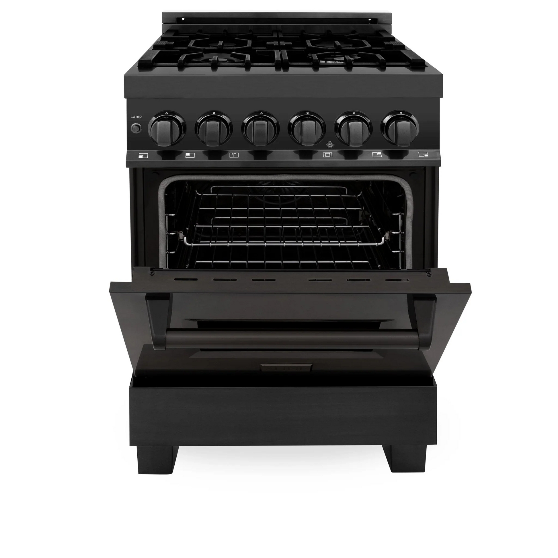 ZLINE Professional 24" Black Stainless Steel 4.6 cu.ft. 4 Gas Burner Electric Oven Range