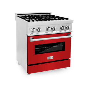 ZLINE Professional 30" 4 Gas Burner Dual Fuel Range With Red Matte Door and 4.0 cu. ft. Electric Oven