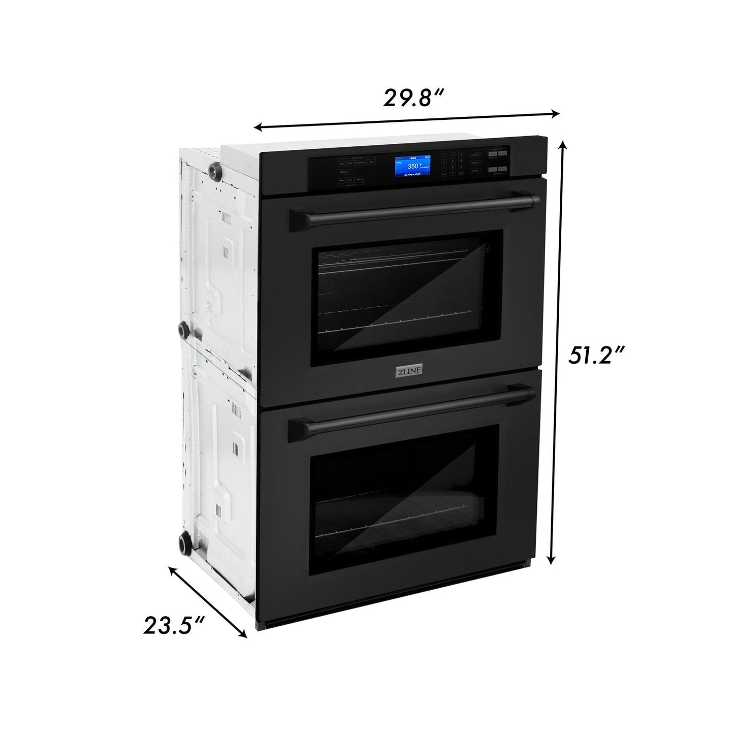 ZLINE Professional 30" Black Stainless Steel Electric Convection Double Wall Oven With Self Clean Technology