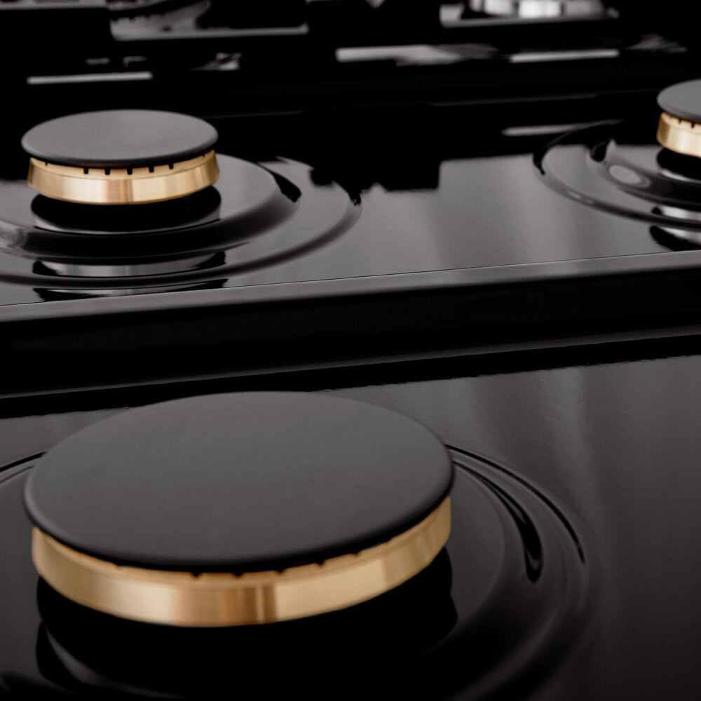 ZLINE Professional 30" Black Stainless Steel Porcelain Top 4 Brass Burner Gas Rangetop