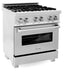 ZLINE Professional 30" DuraSnow Stainless 4 Burner Dual Fuel Range With 4 cu.ft. Electric Oven