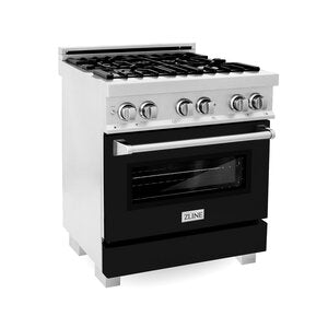 ZLINE Professional 30" DuraSnow Stainless Steel 4 Burner Dual Fuel Range With Black Matte Door and 4.6 cu.ft Electric Oven