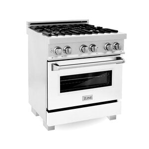 ZLINE Professional 30" DuraSnow Stainless Steel 4 Burner Dual Fuel Range With White Matte Door and 4 cu.ft. Electric Oven