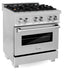 ZLINE Professional 30" DuraSnow Stainless Steel Dual Fuel Range With 4 Brass Burners 4.0 cu. ft. Electric Oven