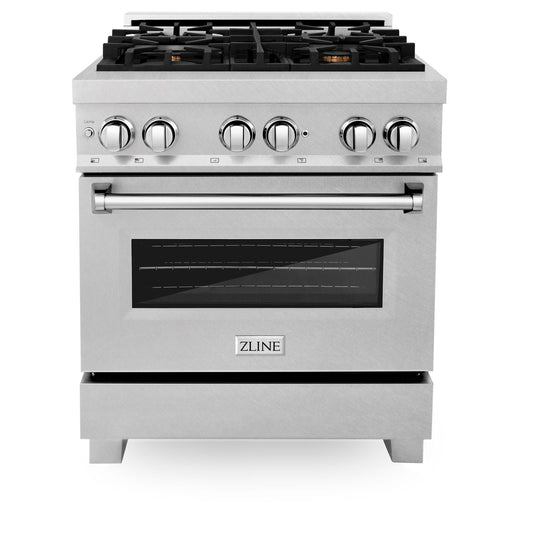 ZLINE Professional 30" DuraSnow Stainless Steel Dual Fuel Range With 4 Brass Burners 4.0 cu. ft. Electric Oven