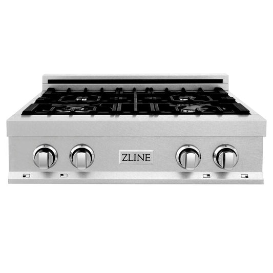 ZLINE Professional 30" DuraSnow Stainless Steel Porcelain Top 4 Burner Gas Rangetop