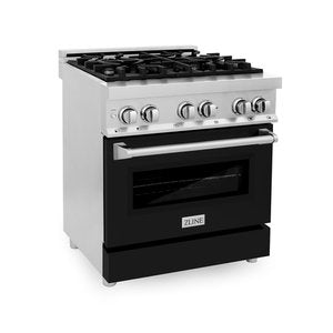 ZLINE Professional 30" Stainless Steel Black Matte Door 4 Burner Dual Fuel Range With 4.0 cu. ft. Electric Oven