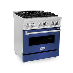 ZLINE Professional 30" Stainless Steel Blue Matte Door 4 Burner Dual Fuel Range With 4.0 cu. ft. Electric Oven