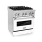 ZLINE Professional 30" Stainless Steel and White Matte Door 4 Burner Dual Fuel Range With 4.0 cu. ft. Electric Oven Range
