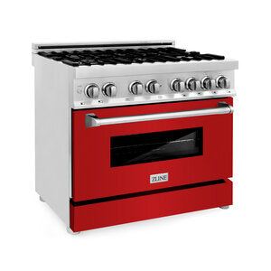 ZLINE Professional 36" 6 Burner Dual Fuel Range With Red Matte Door and 4.0 cu. ft. Electric Oven