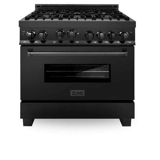 ZLINE Professional 36" Black Stainless Steel 6 Burner Gas Range With 4.6 cu. ft. Gas Oven