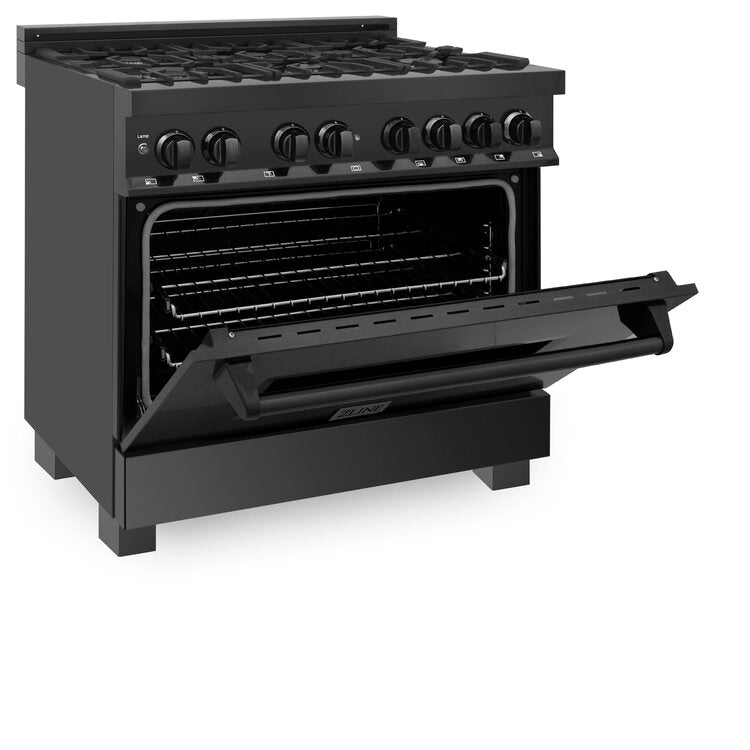 ZLINE 30 4.0 Cu. ft. Dual Fuel Range with GAS Stove and Electric Oven in Black Stainless Steel (RAB-30)