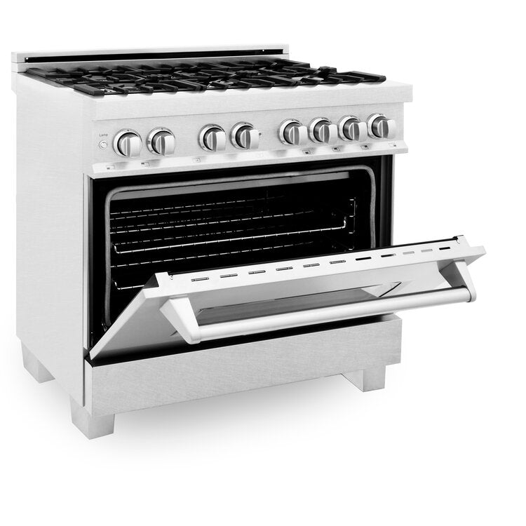 ZLINE Professional 36" DuraSnow Stainless Steel 6 Burner Dual Fuel Range With Black Matte Door and 4.6 cu.ft. Electric Oven