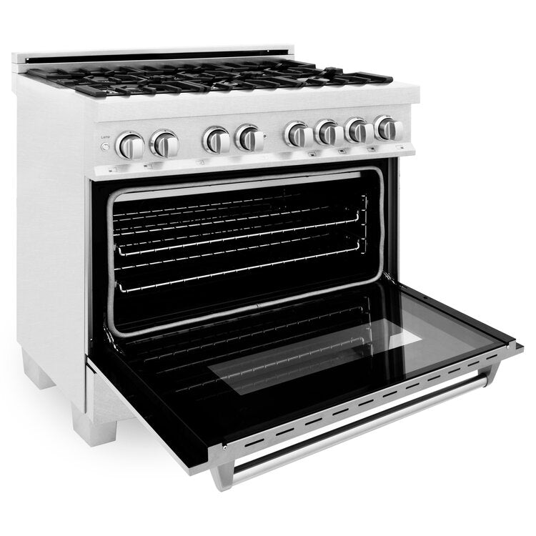 ZLINE Professional 36" DuraSnow Stainless Steel 6 Burner Dual Fuel Range With Black Matte Door and 4.6 cu.ft. Electric Oven