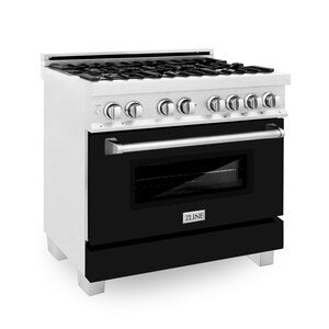 ZLINE Professional 36" DuraSnow Stainless Steel 6 Burner Dual Fuel Range With Black Matte Door and 4.6 cu.ft. Electric Oven