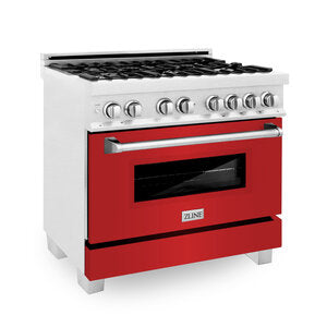 ZLINE Professional 36" DuraSnow Stainless Steel 6 Burner Dual Fuel Range With Red Matte Door and 4.6 cu.ft. Electric Oven