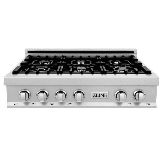 ZLINE Professional 36" DuraSnow Stainless Steel Porcelain Top 6 Burner Gas Rangetop