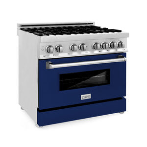 ZLINE Professional 36" Stainless Steel 4 Burner Range With Blue Gloss Door and 4.0 cu. ft. Oven