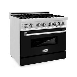 ZLINE Professional 36" Stainless Steel Black Matte Door 6 Burner Dual Fuel Range With 4.0 cu. ft. Electric Oven