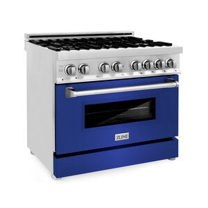 ZLINE Professional 36" Stainless Steel Blue Matte Door 6 Burner Dual Fuel Range With 4.0 cu. ft. Electric Oven