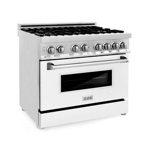 ZLINE Professional 36" Stainless Steel and White Matte Door 4 Burner Dual Fuel Range With 4.0 cu. ft. Electric Oven