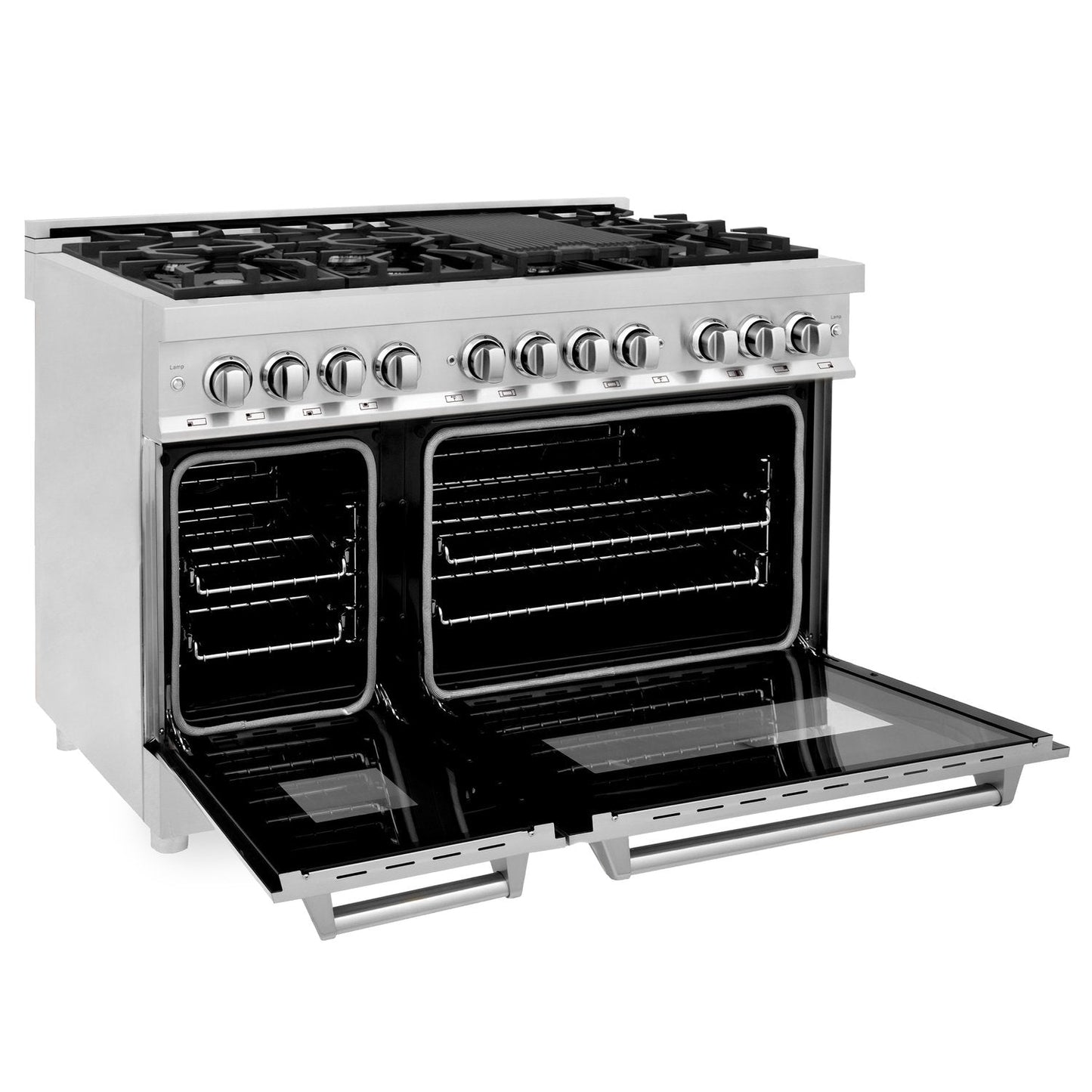 ZLINE Professional 48" 7 Burner Dual Fuel Range With Red Gloss Door and 6.0 cu. ft. Electric Oven