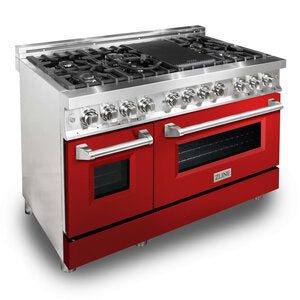 ZLINE Professional 48" 7 Burner Dual Fuel Range With Red Gloss Door and 6.0 cu. ft. Electric Oven