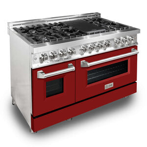 ZLINE Professional 48" 7 Burner Dual Fuel Range With Red Matte Door and 6.0 cu. ft. Electric Oven Range