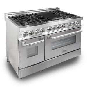 ZLINE Professional 48" 7 Stainless Steel 7 Burner Dual Fuel Range With DuraSnow Finish Door and 6.0 cu. ft. Electric Oven