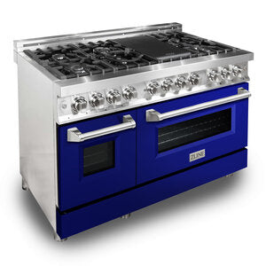 ZLINE Professional 48" Blue Gloss Door 7 Burner Dual Fuel Range With 6.0 cu. ft. Electric Oven