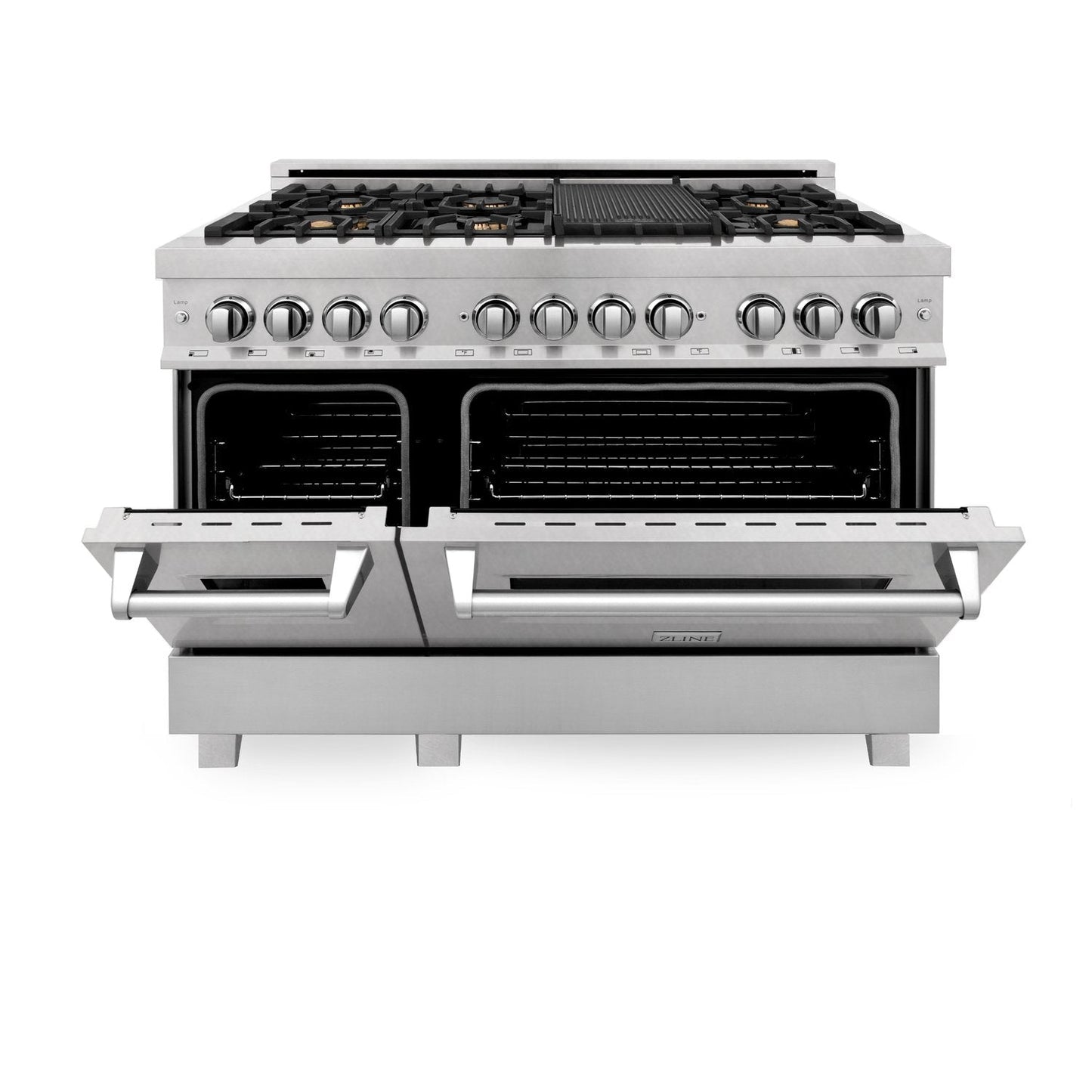 ZLINE Professional 48" DuraSnow Stainless Dual Fuel Range Steel With 7 Brass Burners and 6.0 cu. ft. Electric Oven