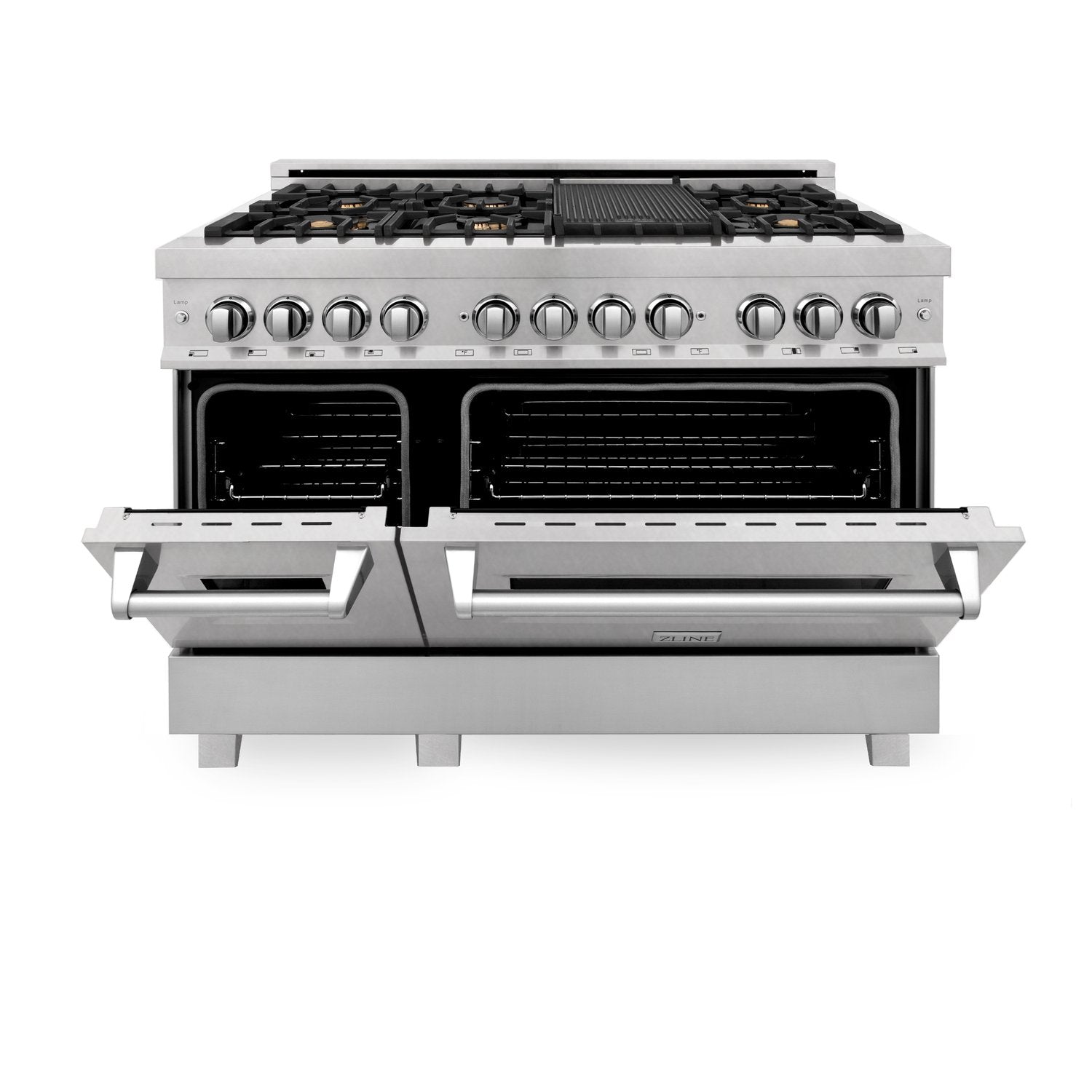 ZLINE Professional 48" DuraSnow Stainless Dual Fuel Range Steel With 7 Brass Burners and 6.0 cu. ft. Electric Oven