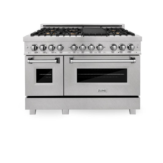 ZLINE Professional 48" DuraSnow Stainless Dual Fuel Range Steel With 7 Brass Burners and 6.0 cu. ft. Electric Oven