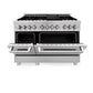 ZLINE Professional 48" DuraSnow Stainless Steel 7 Burner Dual Fuel Range With Red Matte Door and 6 cu.ft. Electric Oven