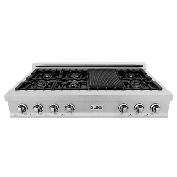 ZLINE Professional 48" DuraSnow Stainless Steel Porcelain Top 7 Burner Gas Rangetop