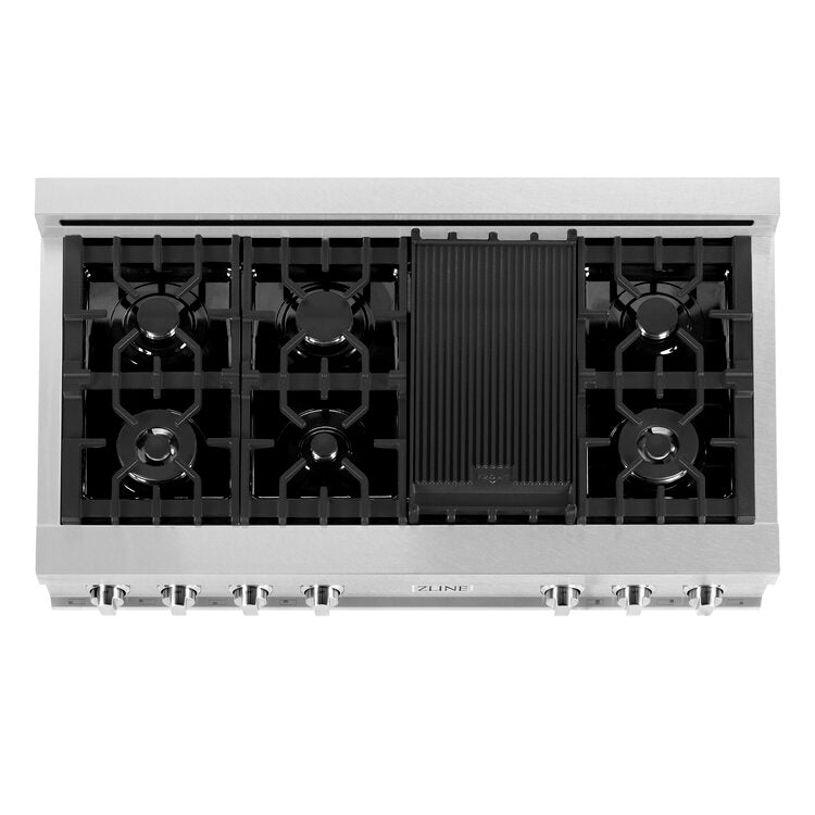 ZLINE Professional 48" DuraSnow Stainless Steel Porcelain Top 7 Burner Gas Rangetop