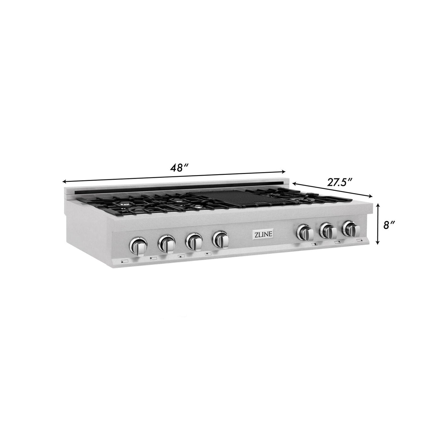 ZLINE Professional 48" DuraSnow Stainless Steel Porcelain Top 7 Burner Gas Rangetop