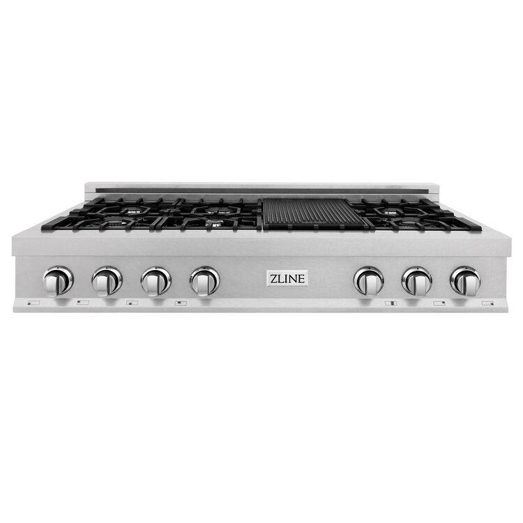 ZLINE Professional 48" DuraSnow Stainless Steel Porcelain Top 7 Burner Gas Rangetop