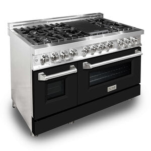 ZLINE Professional 48" Stainless Steel Black Matte Door 7 Burner Dual Fuel Range With 6.0 cu. ft. Electric Oven