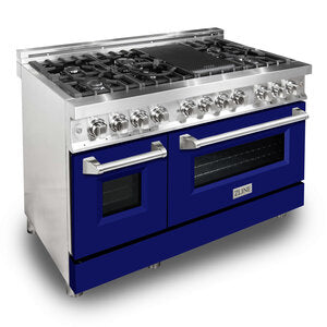 ZLINE Professional 48" Stainless Steel Blue Matte Door 7 Burner Dual Fuel Range With 6.0 cu. ft. Electric Oven