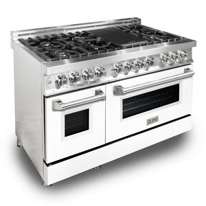 ZLINE Professional 48" Stainless Steel and White Matte Door 7 Burner Dual Fuel Range With 6.0 cu. ft. Electric Oven