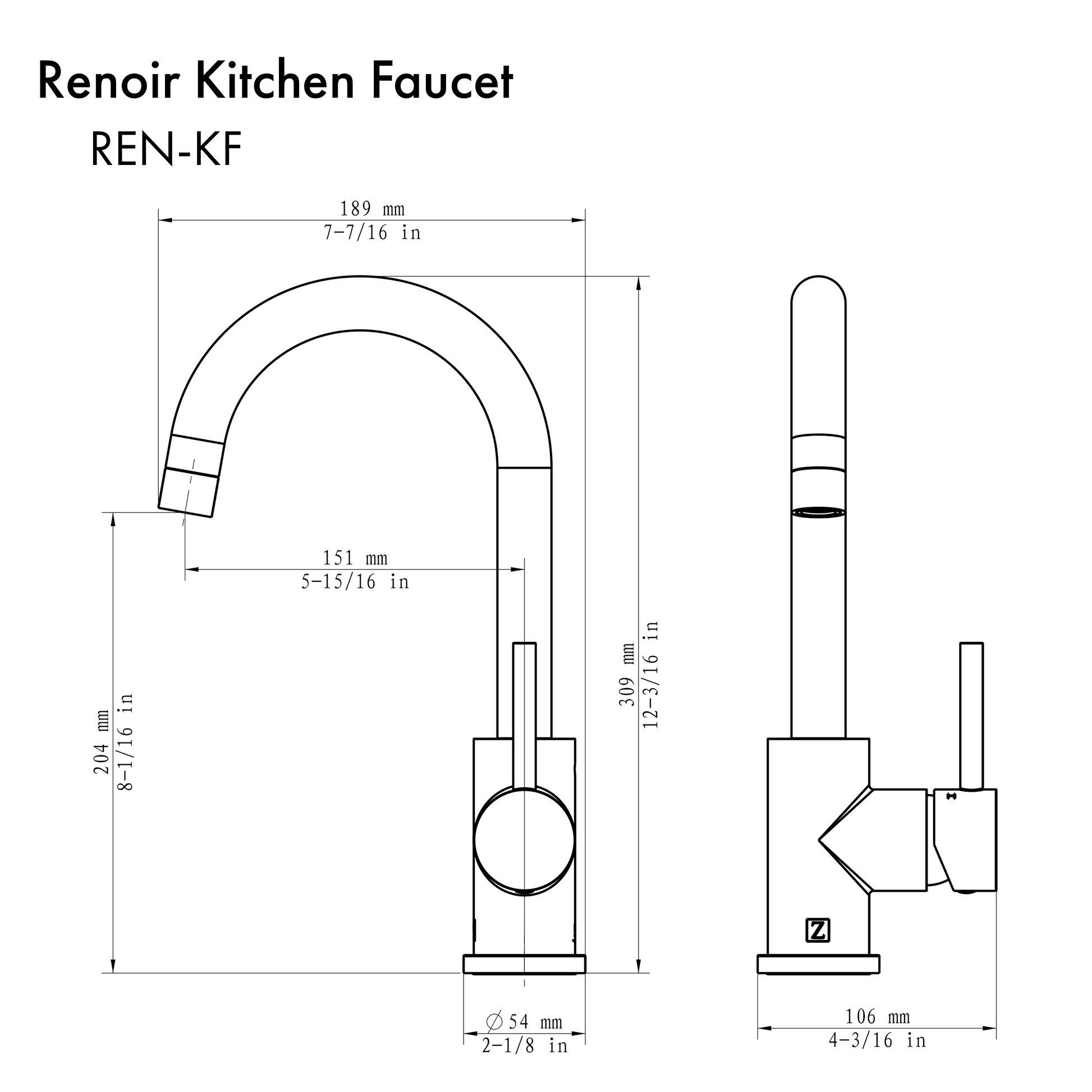 ZLINE Renoir Kitchen Faucet in Polished Gold (REN-KF-PG)